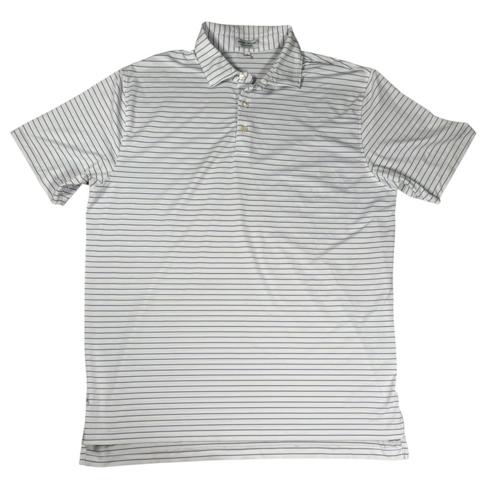 Peter Millar Summer Comfort Polo Mens L Striped White Purple Short Sleeve Golf